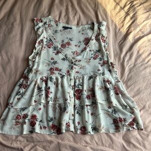 Floral Sleeveless Top - Cream and Red